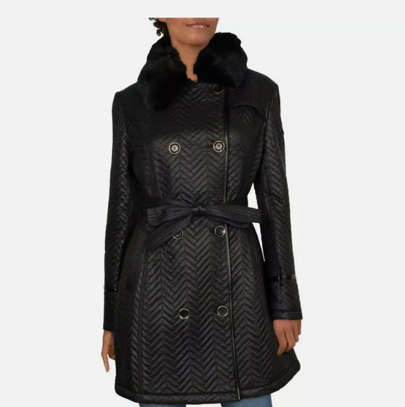 Via Spiga Women's Water Resistant Double Breasted Coat with Faux